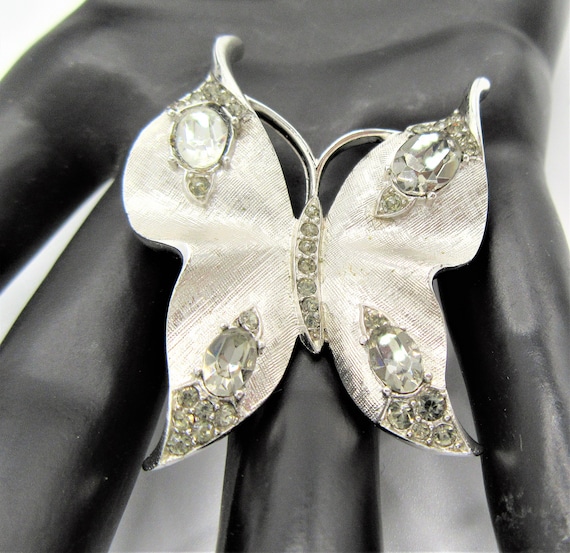 Vintage Crown Trifari Butterfly Brooch, Clear Rhin