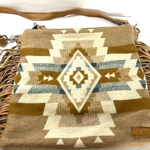 Vintage Mercy Gray Pendleton Wool Shoulder Bag: Leather Fringe, Western Style