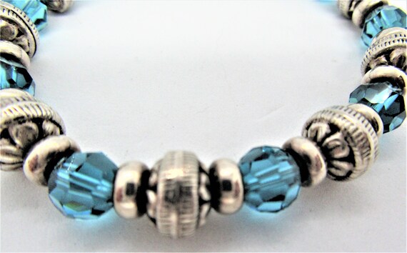 Sterling Bracelet, Aqua Crystal Links, Signed 925… - image 2