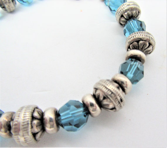 Sterling Bracelet, Aqua Crystal Links, Signed 925… - image 5