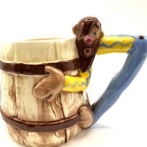 Vintage Twin Winton Hillbilly Barrel Mug Pasadena California Pottery 5” Figural Handle