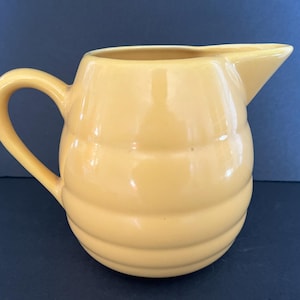 Vintage 50s Bauer Pottery Pitcher: Yellow Beehive Ringware