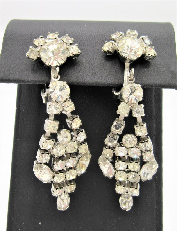 Chandelier Dangle Earrings, Glitzy Rhinestones, 2… - image 4
