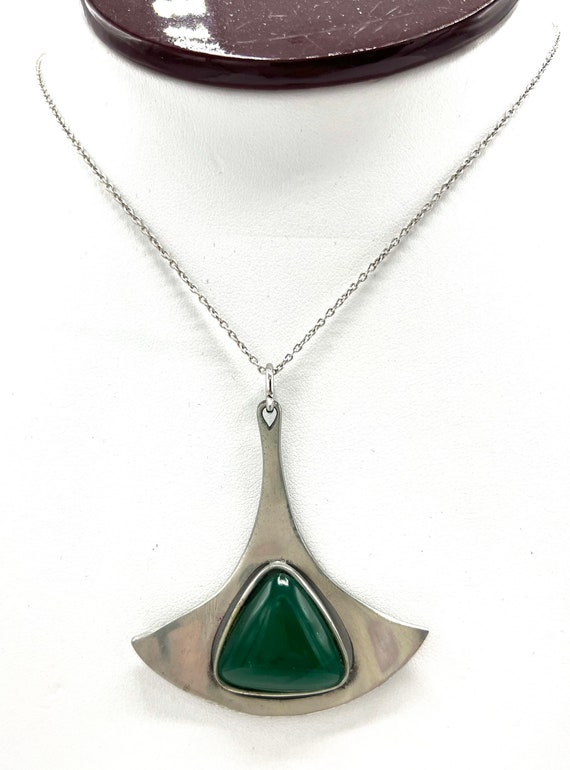 Vintage Corocraft Green Glass Pendant Necklace, S… - image 3