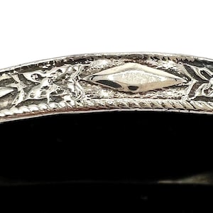 Vintage Sterling Bangle, Unsigned, Narrow 7 1/2 Inch Bracelet Stamped Symbols