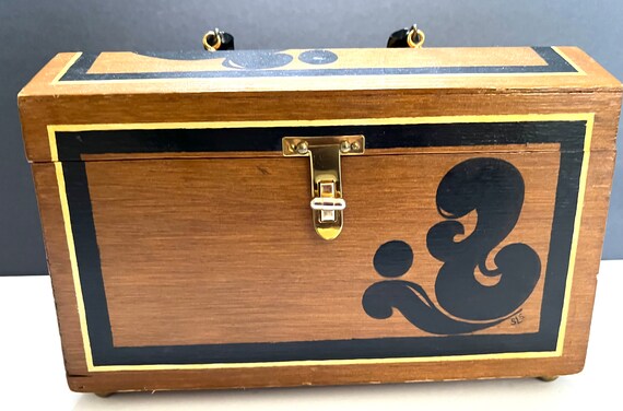 Mid Century Handmade Box Purse, Signed Wood Box, … - image 3