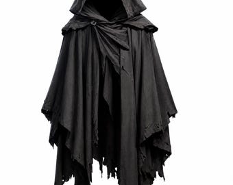 Dark Fantasy Hooded Cloak | Black Gothic Medieval Cape, Halloween Costume, Cosplay