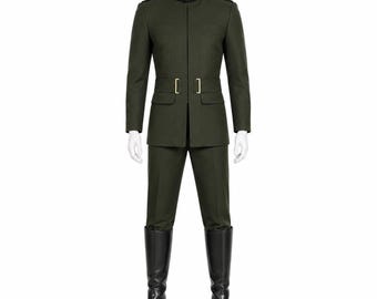 Olive Green Military Officer Costume Set with Boots, Cosplay Tunic Jacket & Pants