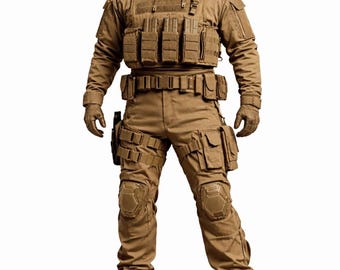 Men's Desert Tactical Combat Costume Set, Hooded Jacket, Cargo Pants, Military Cosplay Uniform