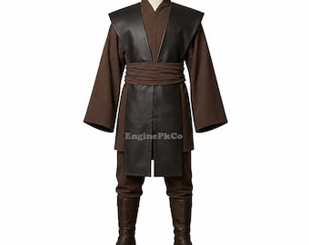Anakin Skywalker Jedi Robe Costume, Medieval Knight Fantasy Outfit, Leather Boots
