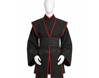 Black Red Sith Inspired Robe Costume, Dark Warrior Kimono Tunic Cosplay