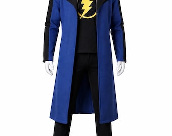 Kid Flash Cosplay Costume, Blue Hooded Trench Coat, DC Superhero Outfit, Comic Con Halloween