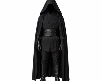 Schwarzes Sith Kostüm mit Kapuze, Dunkle Kriegerin Robe, Fantasy Cosplay, Handgefertigtes Halloween Outfit