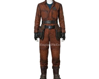 Vintage Brown Space Pilot Costume, Mandalorian inspired Peli Motto jumpsuit, Sci-Fi Cosplay Jumpsuit, Futuristic Leather Uniform Outfit
