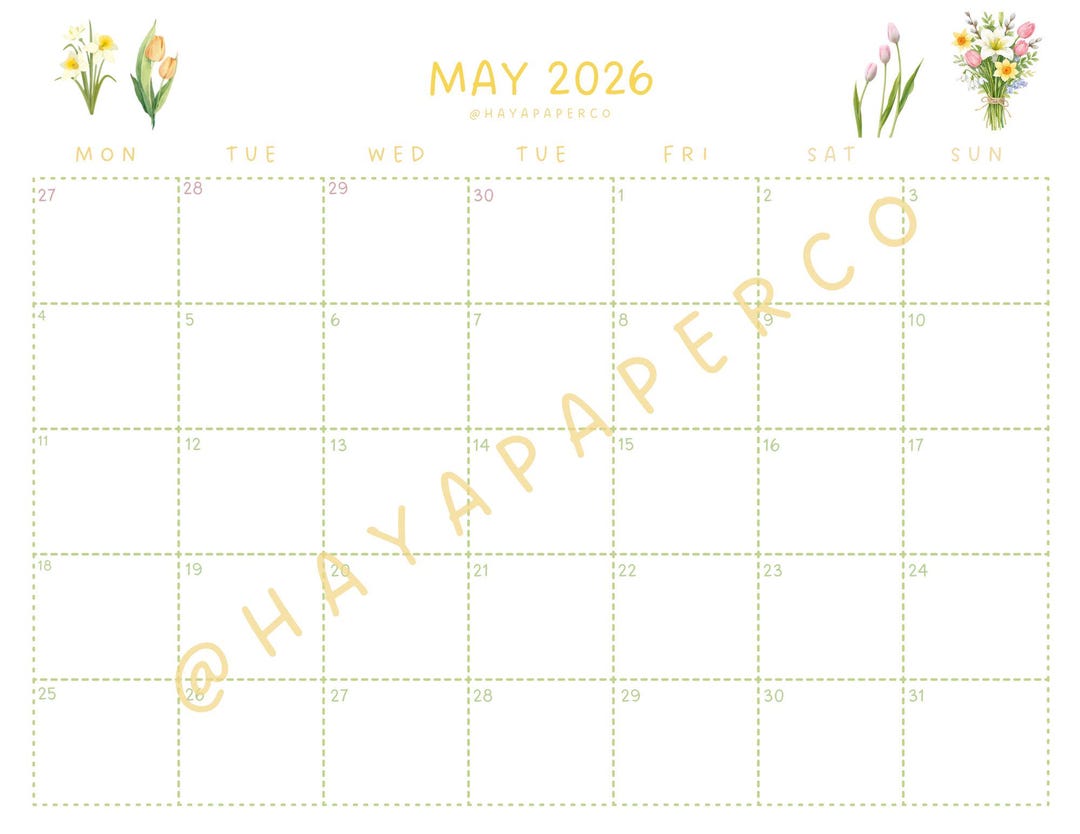Calendario imprimible de mayo de 2026 / Calendario estético de ...