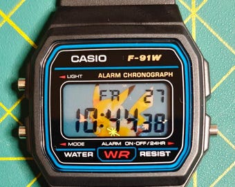 Casio F91W Pokémon Pikachu LCD Art Mod - Custom Anime Digital Watch