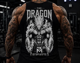 Draken tanktop voor heren, Draken gym tanktop, Fantasy workout shirt, Anime draken fitness top, Muscle gym wear, Phantom Mass