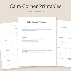 Calm Corner Printable, Feelings Cards, Breathing Page, Calm Down Ideas and Corner Sign