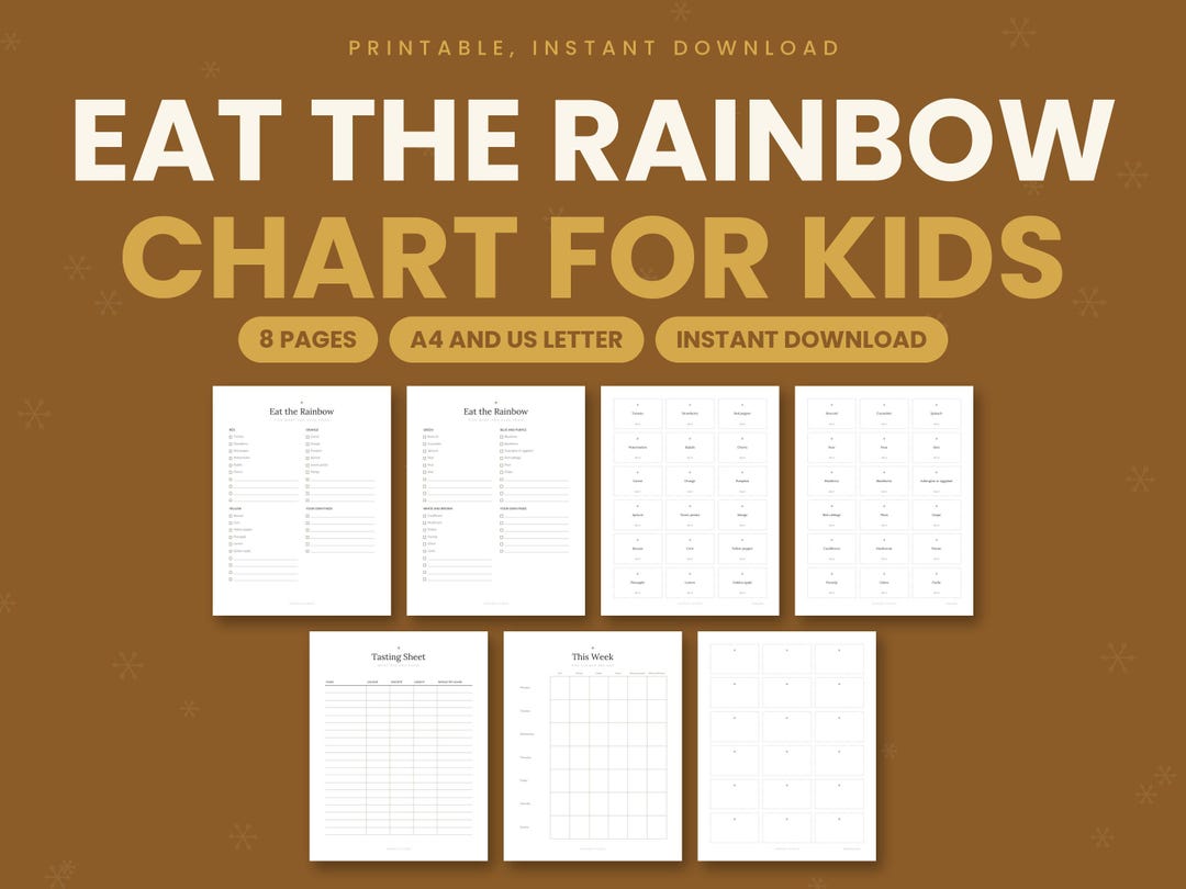 Eat the Rainbow Chart Printable for Kids, 36 Food Cards and Tasting ...