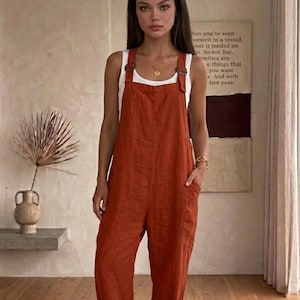 Boho womens cotton linen jumpsuit, summer overalls