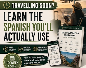 Spanish For Travel Course | Learn Essential Spanish Fast | Airport Hotel Restaurant Phrasebook + Beginner Spanish PDF