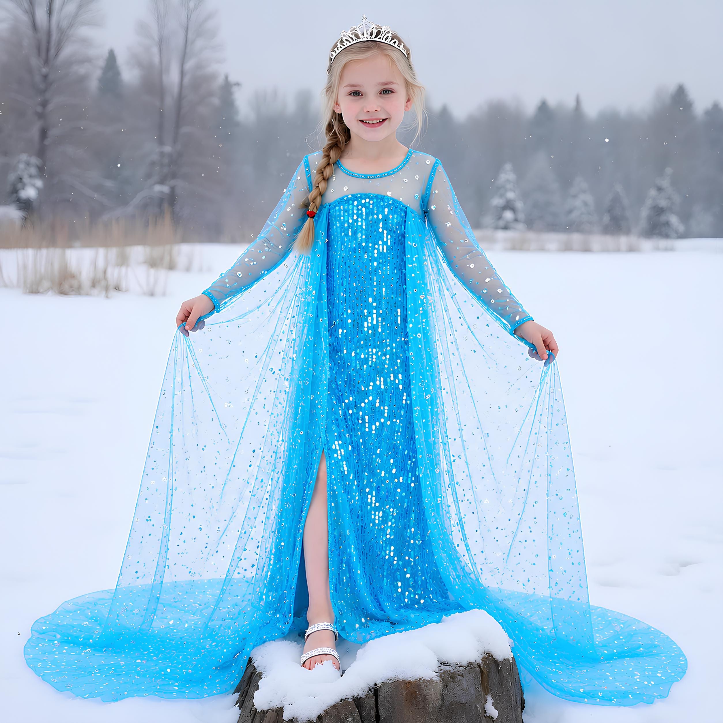 elsa winter dress Princess for Girls worn under the dress rooftop loose fitting tunic dresses Size:XS 37 - 14 ½