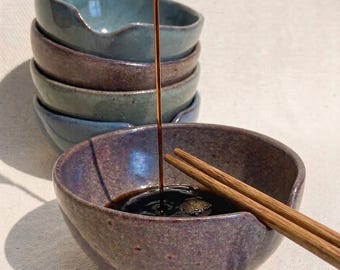 Set of 2 Handmade Ceramic Soy Sauce Bowl with Chopstick Rest, Dipping Dish