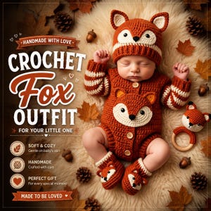 Crochet Baby Fox Outfit Pattern | Romper, Hat, Booties (PDF Download)
