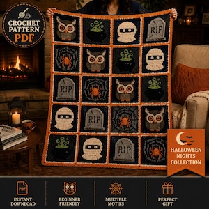Halloween Crochet Blanket Pattern: Spooky Granny Square Afghan (PDF Download)