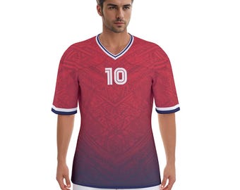 Custom Paraguay Football Jersey 2026 | Personalized Name and Number Red Blue Marble Shirt | Men's Soccer Apparel