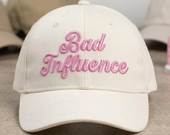 Bad Influence Flat Embroidery Design – Trendy Script Cap Embroidery Digital File