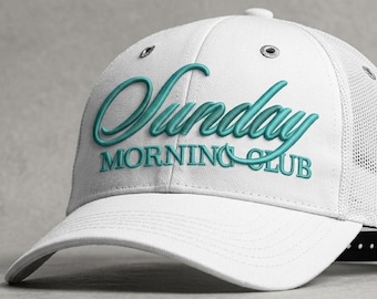 Sunday Morning Club Embroidery Design – 3D Puff Flat Cap (Digital Download)