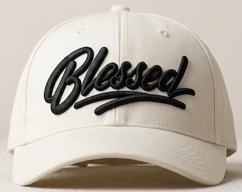 Blessed 3D Puff Embroidery Design | Script Cap Logo | Digital Download