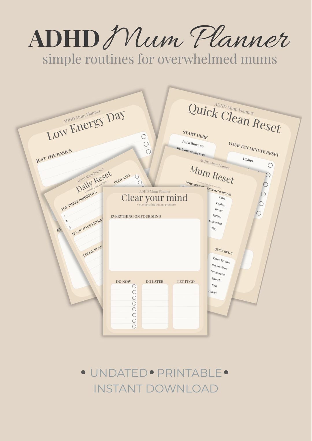 ADHD Mum Planner Printable | Daily Reset Routine, Low Energy Day ...