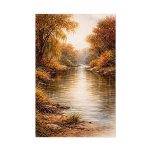 Fall Landscape Watercolor Art Print, Autumn River Tree Nature Poster, Warm Cozychic Cottagecore Wall Decor, Seasonal Painting Gift image 10