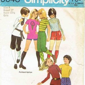 70s Girls Knickers, Top & Shorts Pattern. Simplicity 9643. Long or Short Sleeve Knit Top, Short Shorts, and Knickers. SIze 8 Breast 27 in.