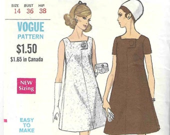 Bust 34 1960/'s Mod A-Line Dress V Neckline Short Long Sleeves or Sleeveless Vogue 7367 Sewing Pattern Cocktail Party Dress 1960/'s Fashion
