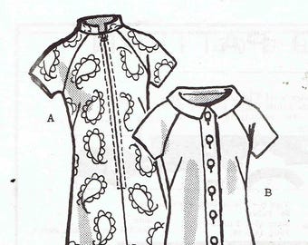 60s Marian Martin Raglan Sleeve A-Line Dress Pattern 9466 Zip Front or Button Tab with Stand Collar or Roll Collar. Half Size 12 1/2 Bust 35