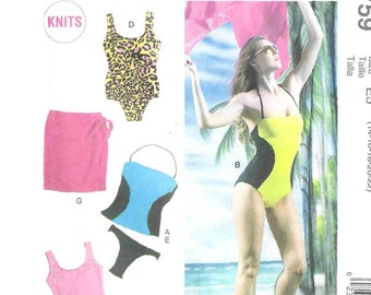 Swimsuit Pattern McCalls 6759 Uncut Sizes 14-22 Bust 36-44 inches. Tankini, One-Piece, Side Tie Cover Up.