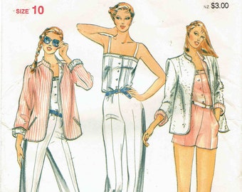 80s Camisole Top Jumpsuit, Romper with Reversible Jacket w/ Madarin Collar Pattern. Butterick 3705 Uncut Size 10 Bust 32.5 inches Bagatelle