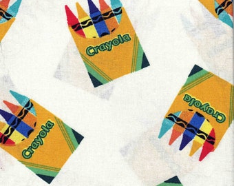 1 Yard Crayola Licensed Fabric Crayon Box Multi Color on White 36x44. 100% Cotton Fabric with Crayon and Box Print.