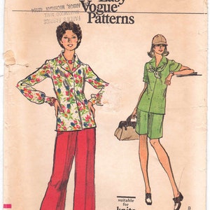 70s Very Easy Vogue Women&#39;s Half Size Top, Pants/Shorts Pattern 8846 Size 16.5 B39. Notch Collar Blouse, Straight Leg Pants, Bermuda Shorts