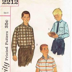 50s Boy&#39;s Shirt Pattern Simplicity 2212. Flannel Shirt, Button Front Shirt, Sports Shirt, Long or Short Sleeves. Pocket. Child&#39;s Size 6.