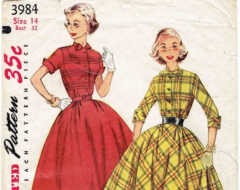 50s Teen Dress Pattern Simplicity 3984. Swing Dress, Full