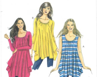 Very Easy Vogue Women's Top Pattern 8707 Uncut Sizes XSM-Sm-Med 4-14. Knit Fabric Pullover Top, Draped, Gathered Neckline, Sleeve Options.