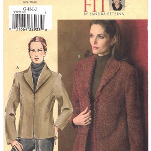 Vogue Today&#39;s Fit by Sandra Betzina Jacket Pattern 7976. Uncut Sizes G-H-I-J Bust 46-55 inches. Semi-Fitted Lined Jacket in 2 Lengths.