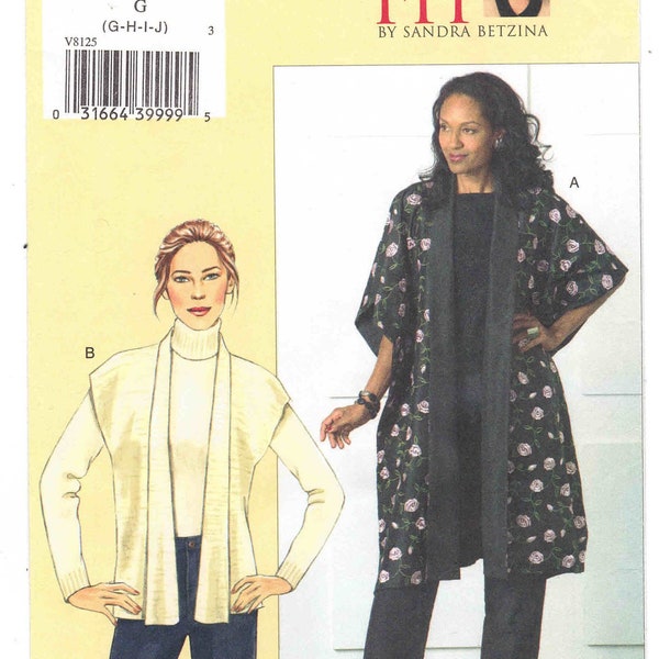 Women's Plus Size Topper - Shrug - Vest Pattern Today's Fit Sandra Betzina Vogue 8125. Sizes G-H-I-J Bust 46-55 inches. Uncut/Factory Folded