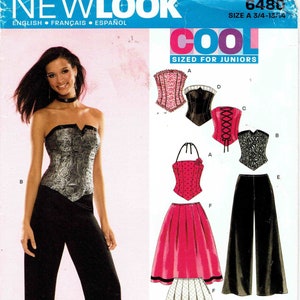 Corset, Flared Pants and Pleated Skirt Pattern New Look 6480 Junior Sizes 3/4 - 13/14. 5 Styles of Corset. Bust 28-35 inches.