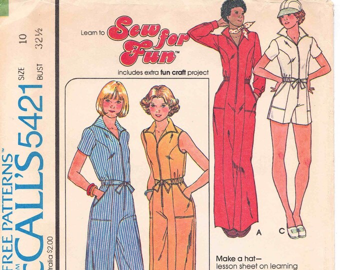 70s Women's Jumpsuit and Hat Pattern Mccalls 5421. Size 10 Bust 32.5 ...