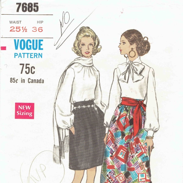 Vintage Vogue 60s Maxi Skirt Pattern . Full Gathered Skirt with Waistband and Side Seam Pockets, Two Lengths. Waist 25.5 Skirt Pattern Only.